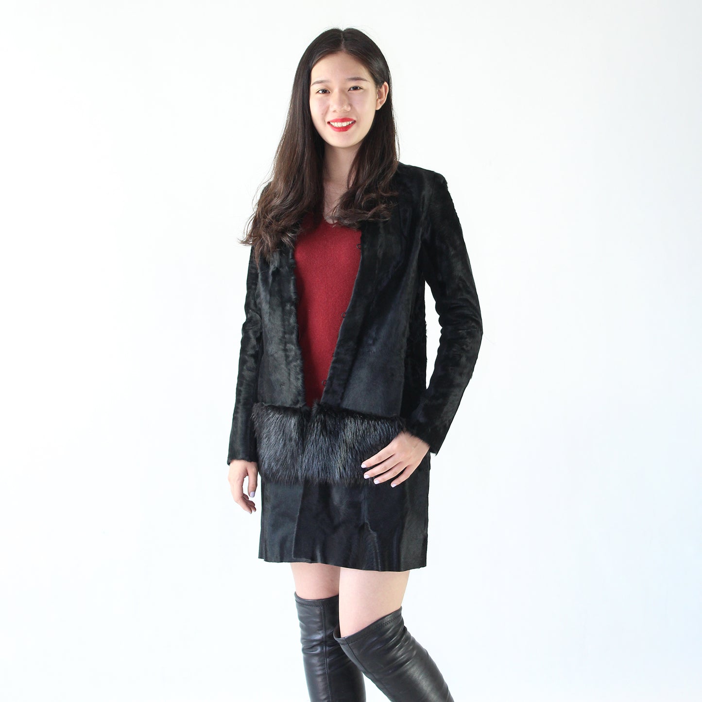 Women's calfskin coat with otter skin