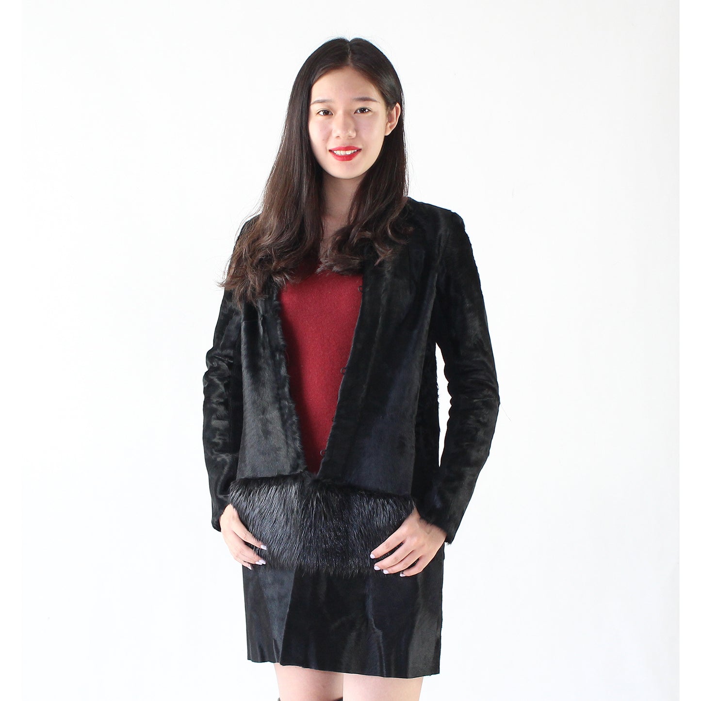 Women's calfskin coat with otter skin
