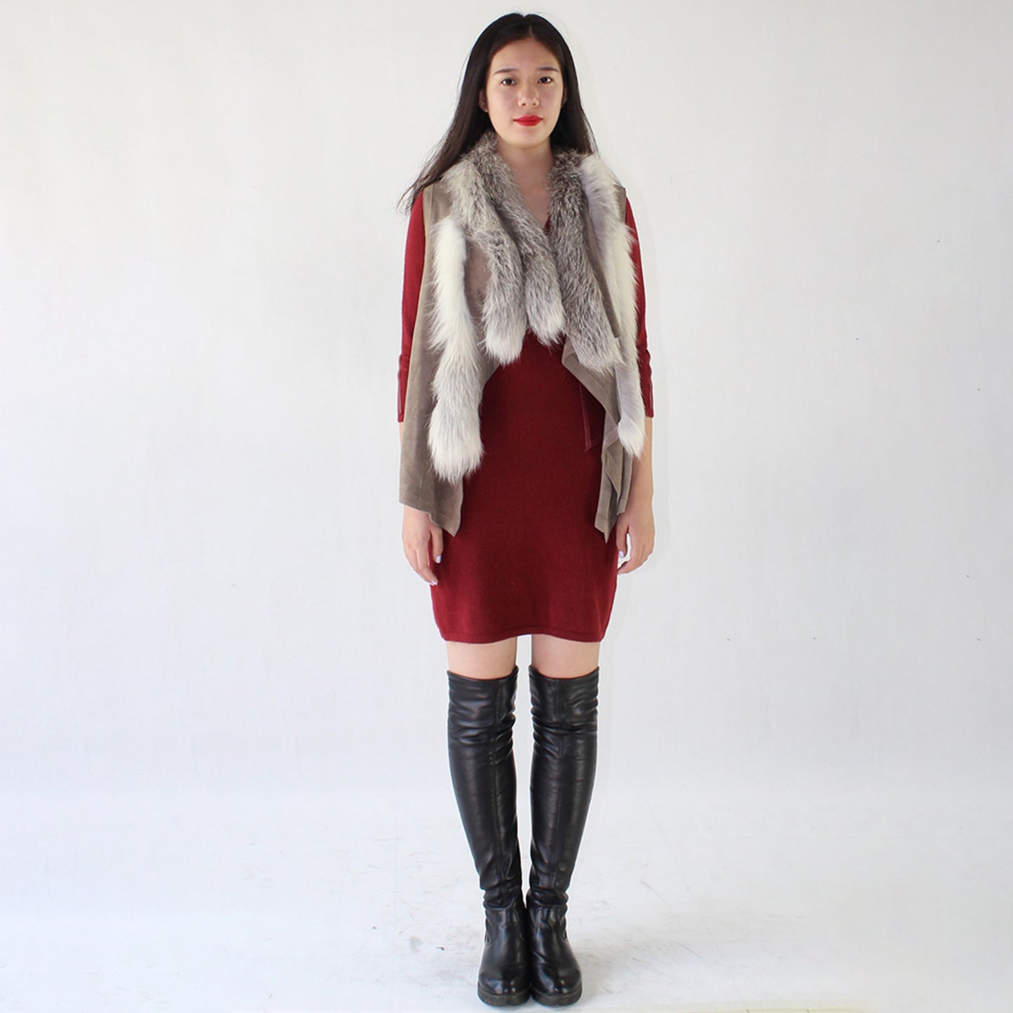 Women's sheepskin vest with fox fur