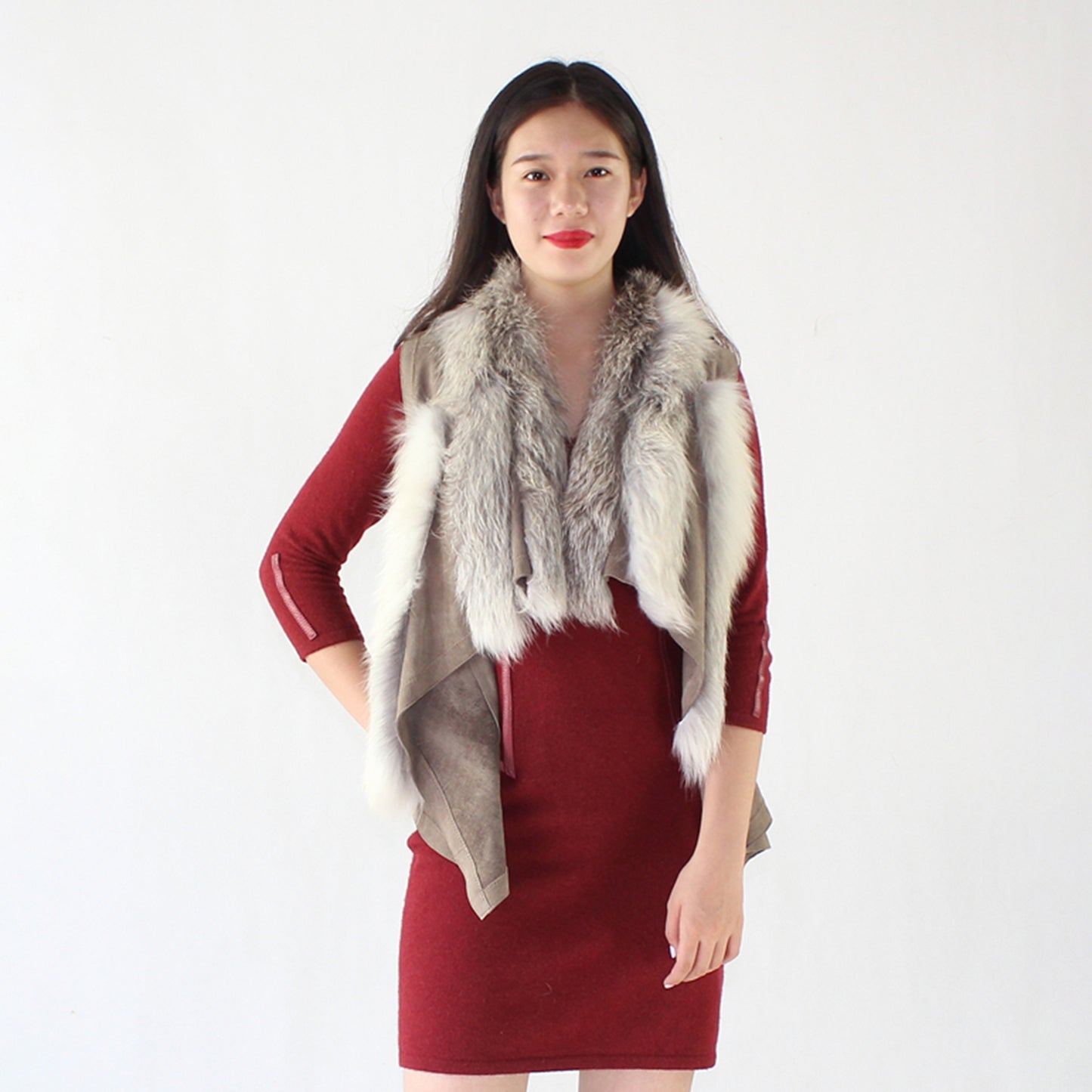 Women's sheepskin vest with fox fur