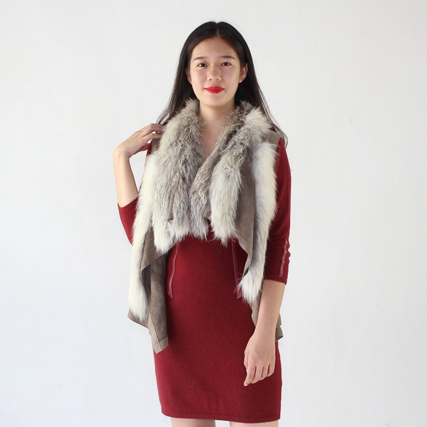 Women's sheepskin vest with fox fur