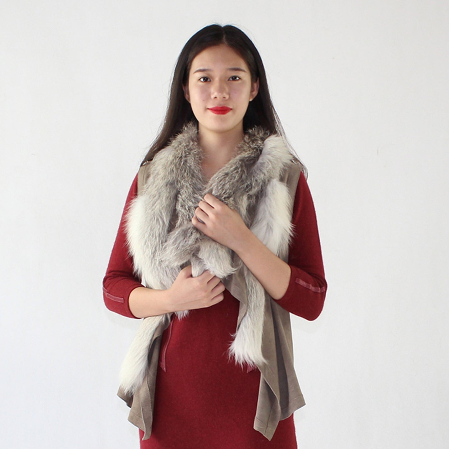 Women's sheepskin vest with fox fur