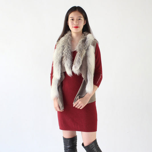 Women's sheepskin vest with fox fur