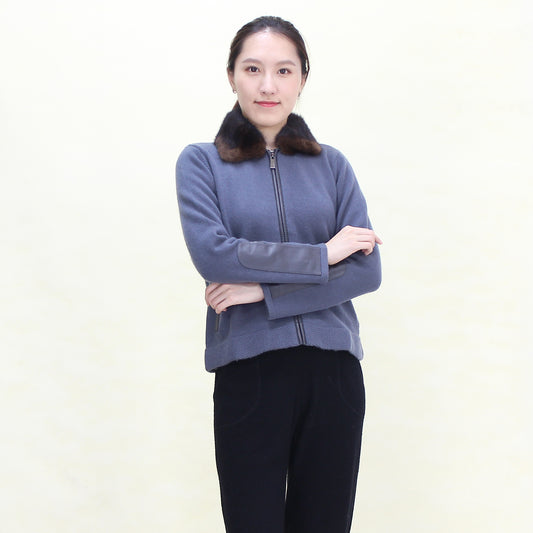 Women's cashmere cardigan with mink collar