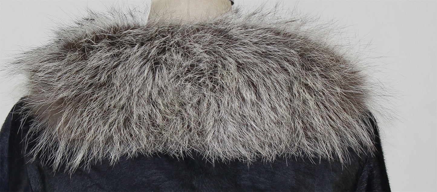Women's calfskin coat with fox fur