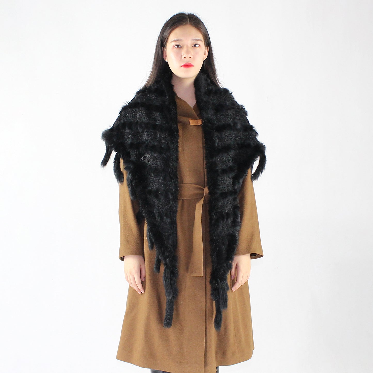 Women's knitted mink shawl