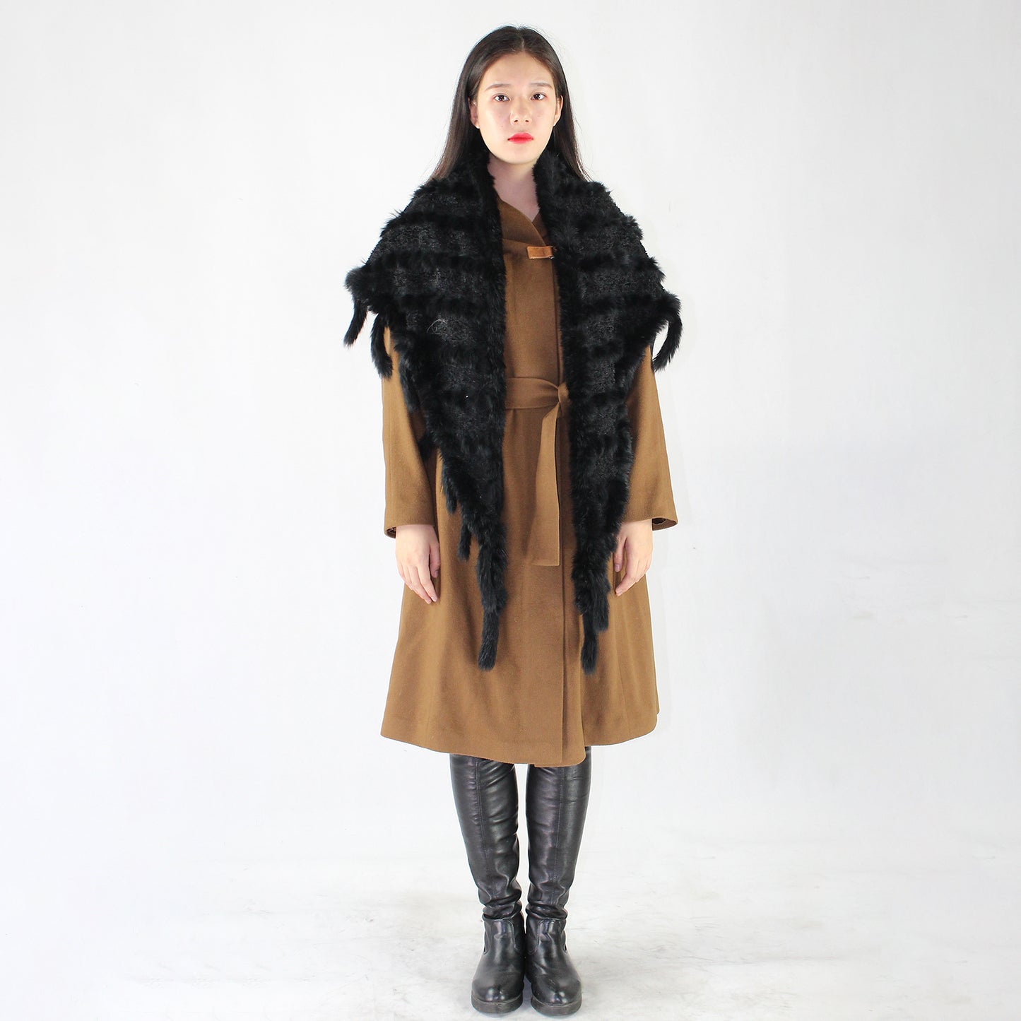 Women's knitted mink shawl