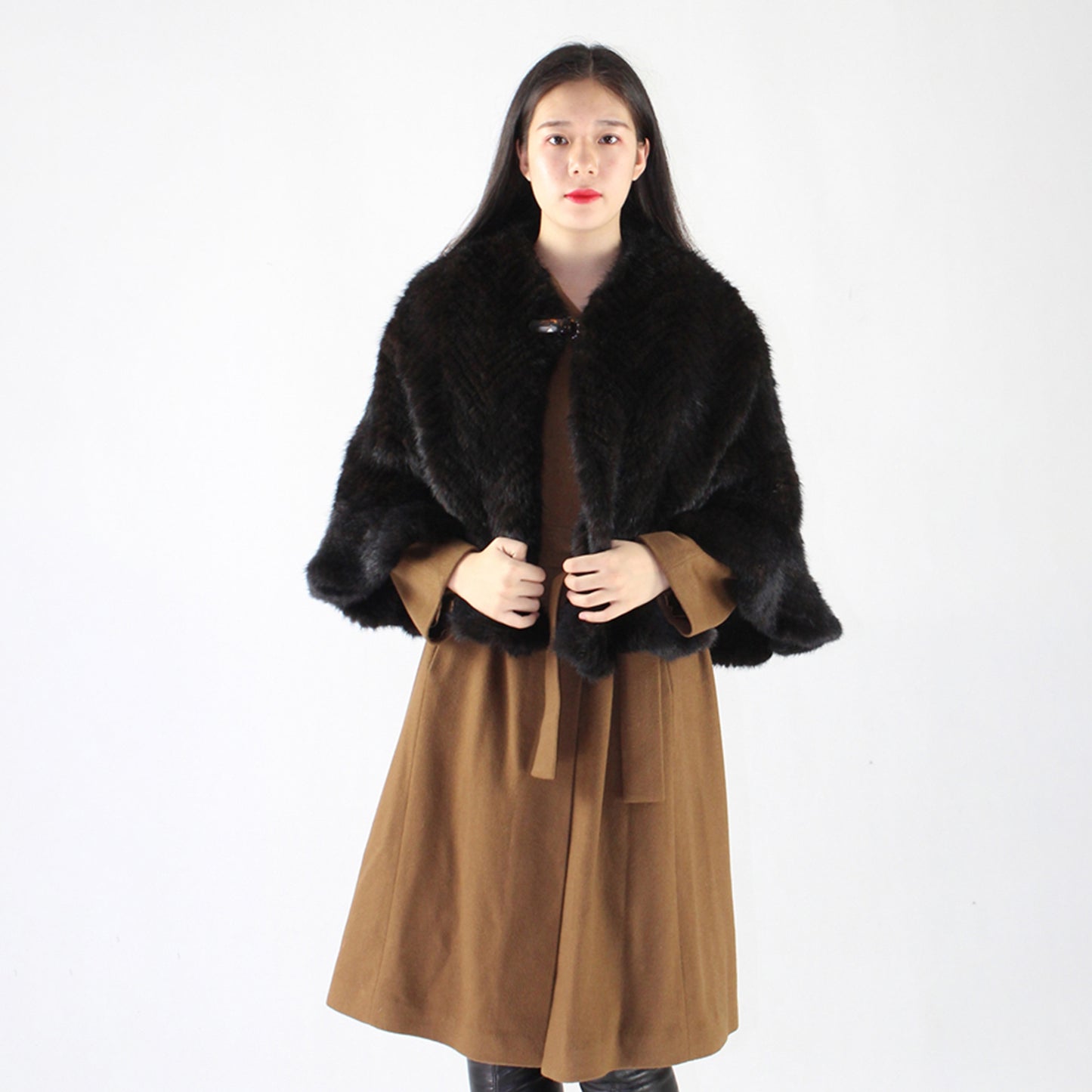 Women's knitted mink shawl