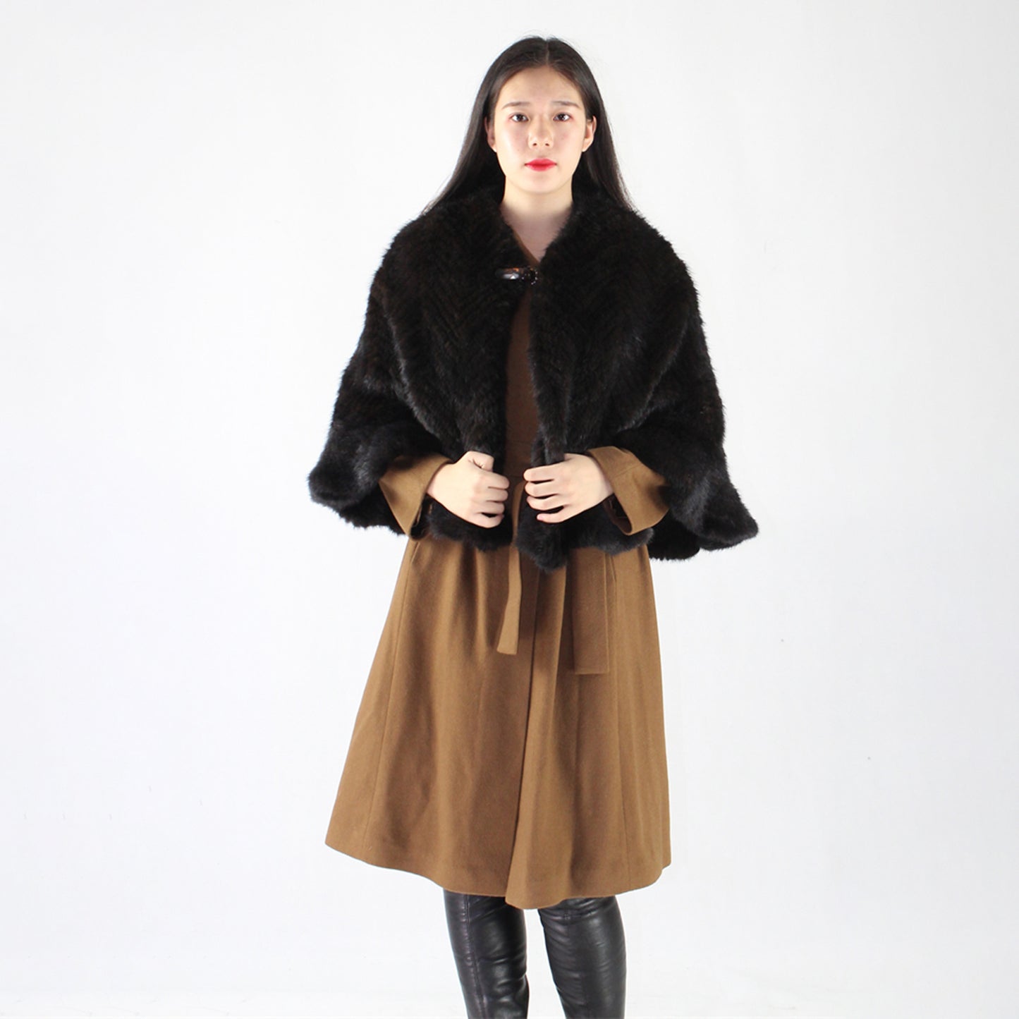 Women's knitted mink shawl