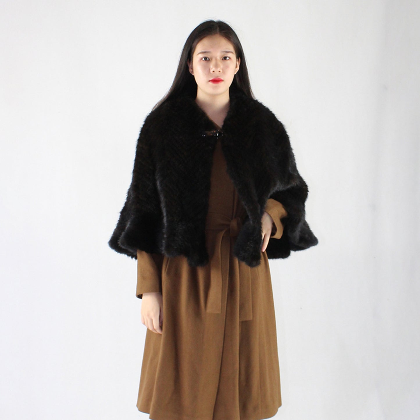 Women's knitted mink shawl