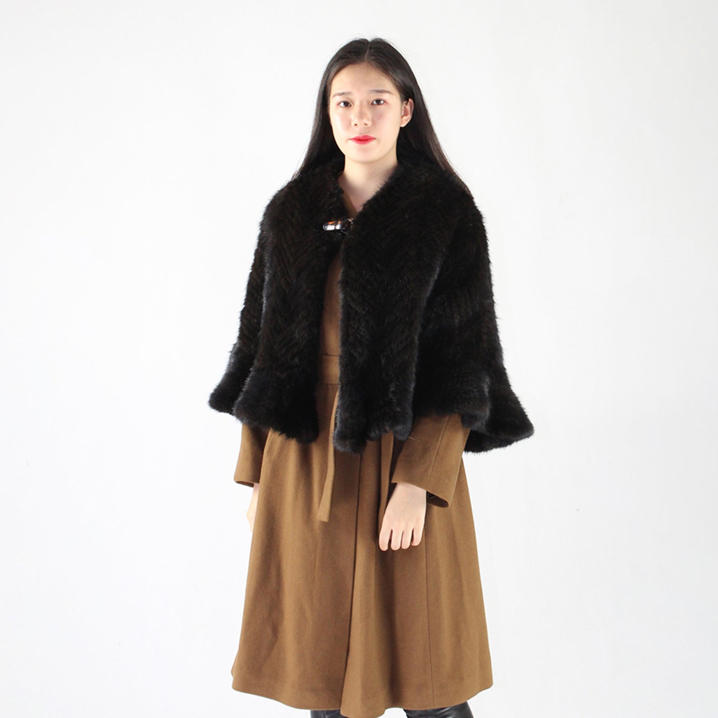 Women's knitted mink shawl