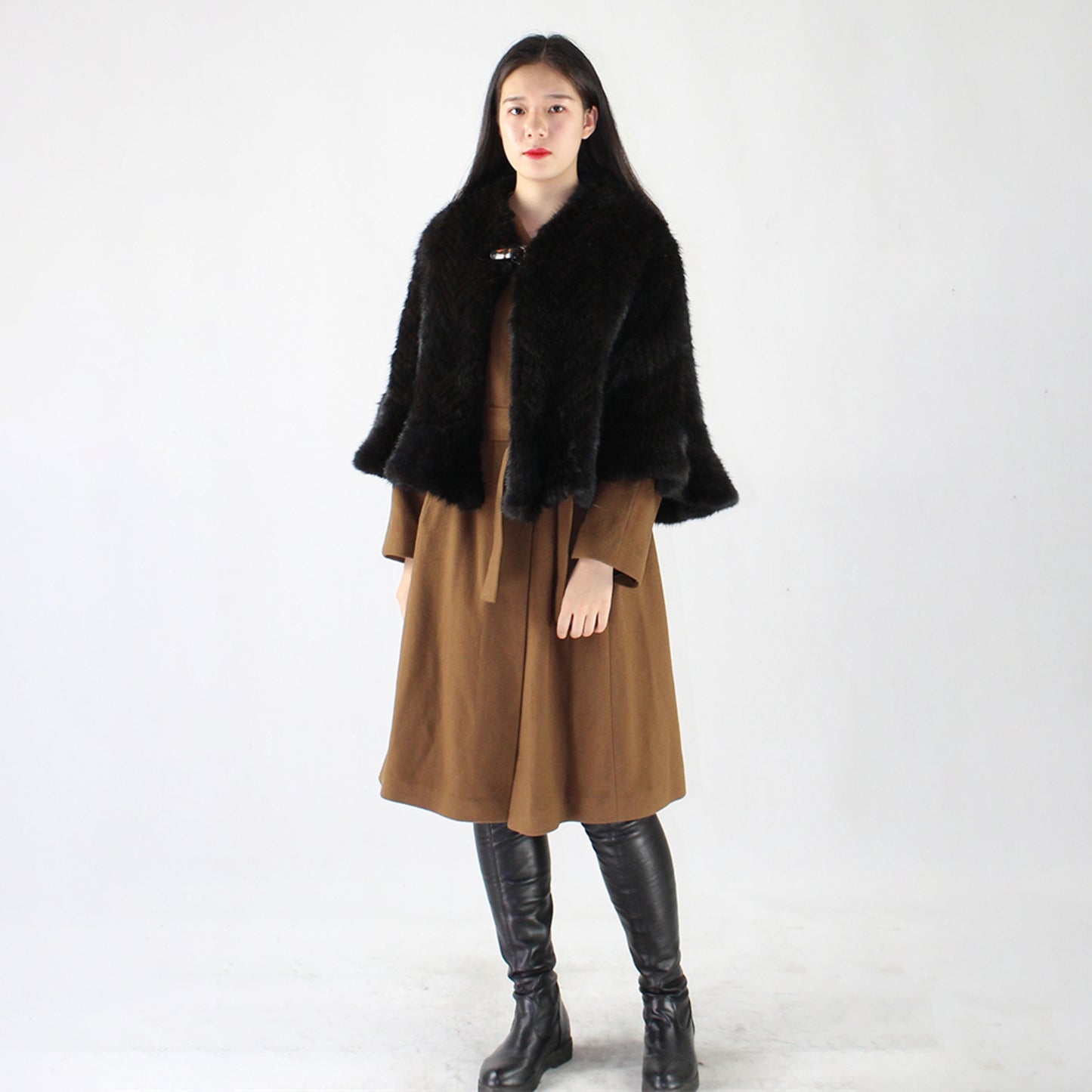 Women's knitted mink shawl