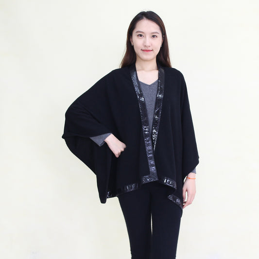 Women's cashmere shawl with leather