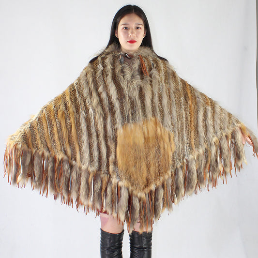 Women's fox fur and raccoon skin poncho