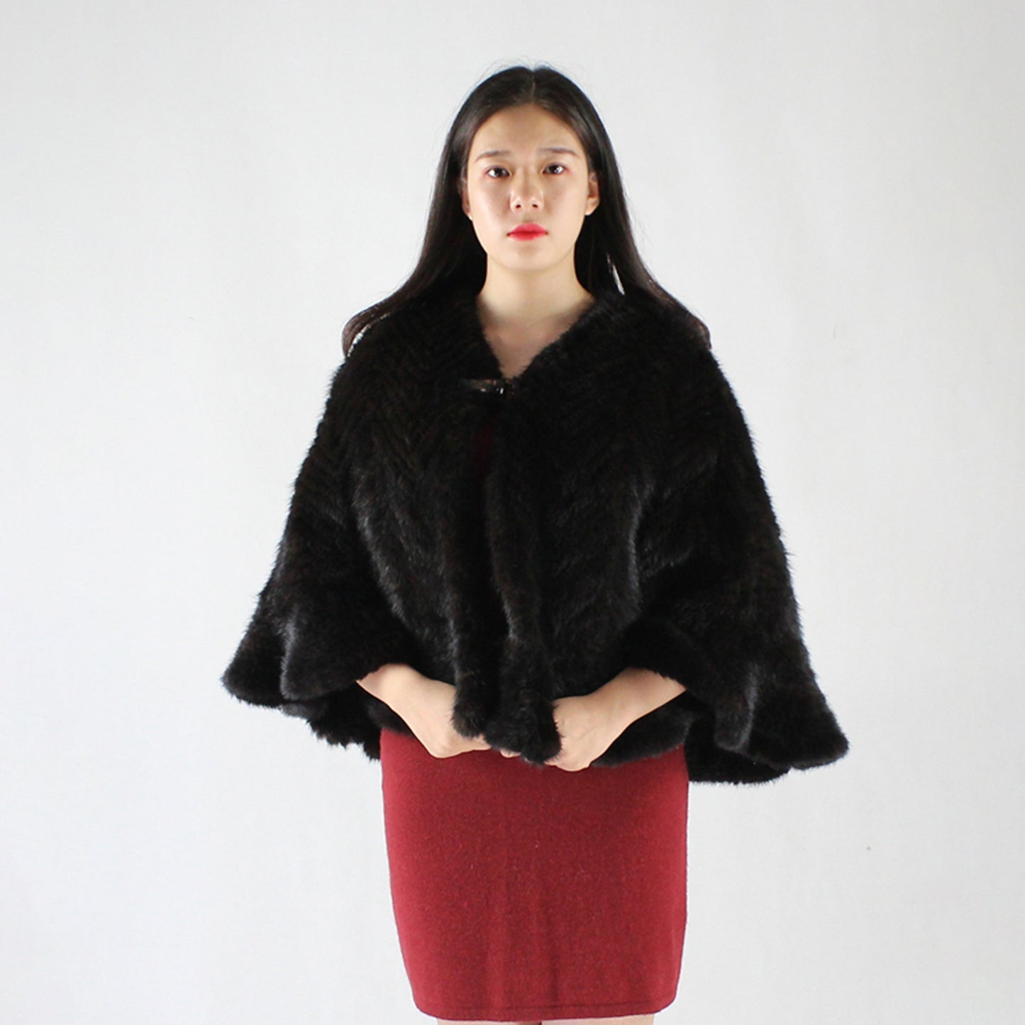 Women's knitted mink shawl