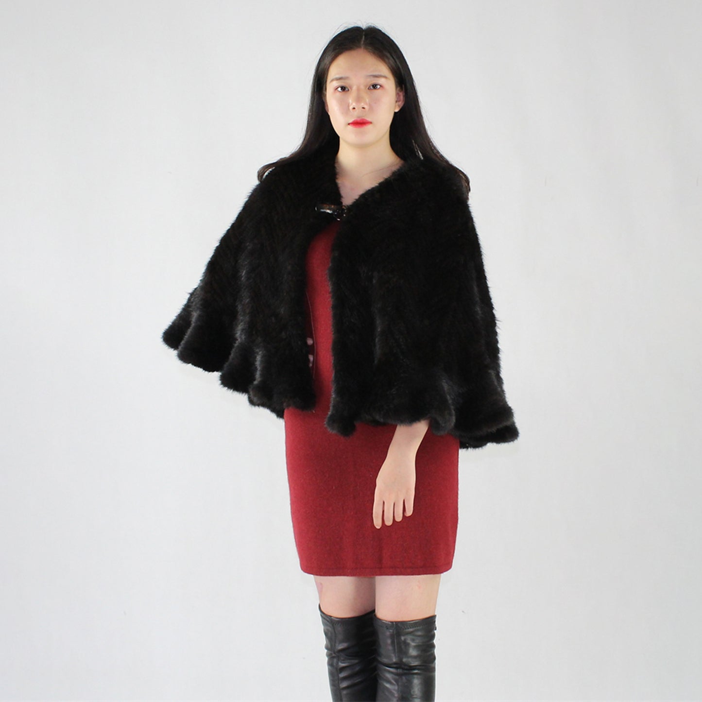 Women's knitted mink shawl