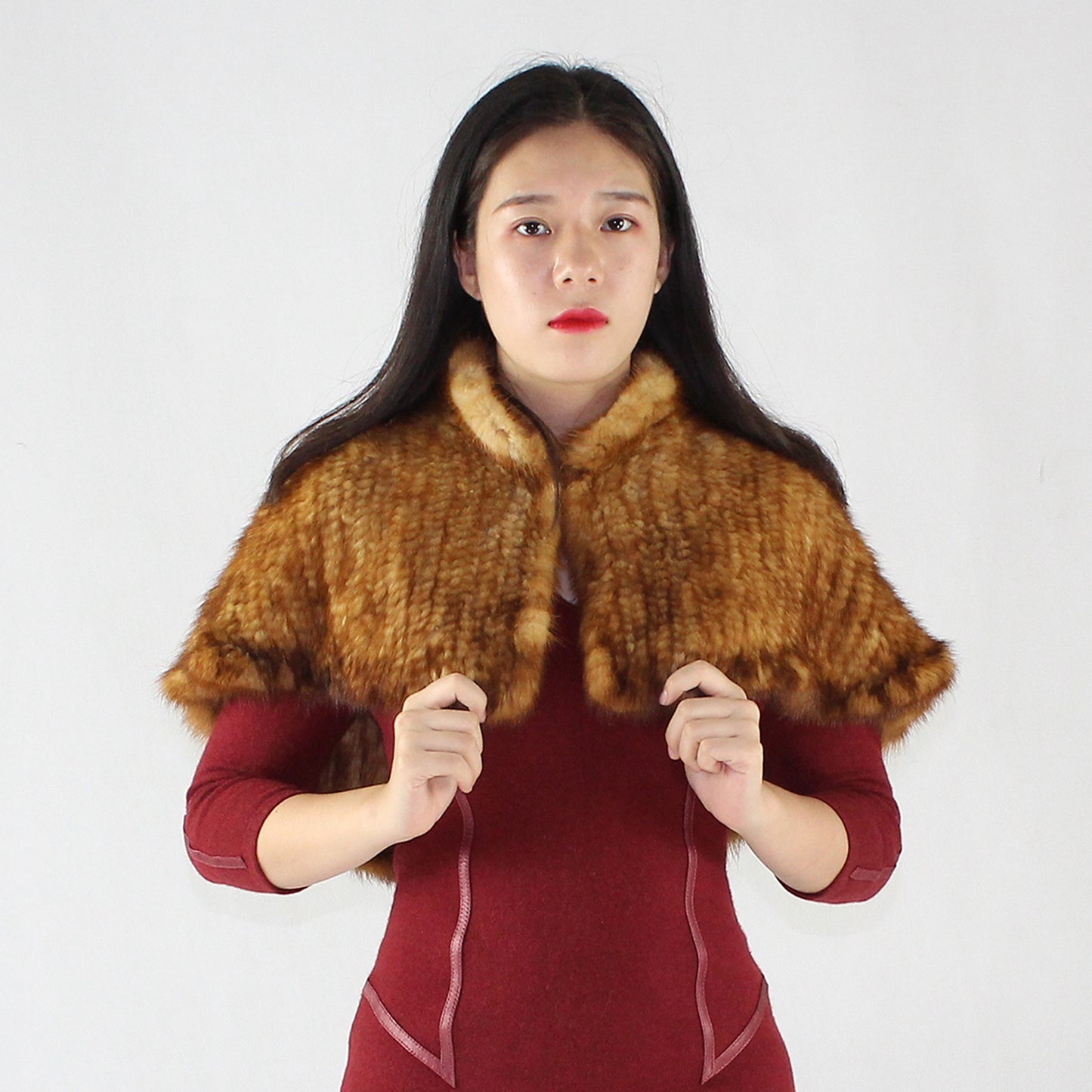 Women's knitted mink shawl