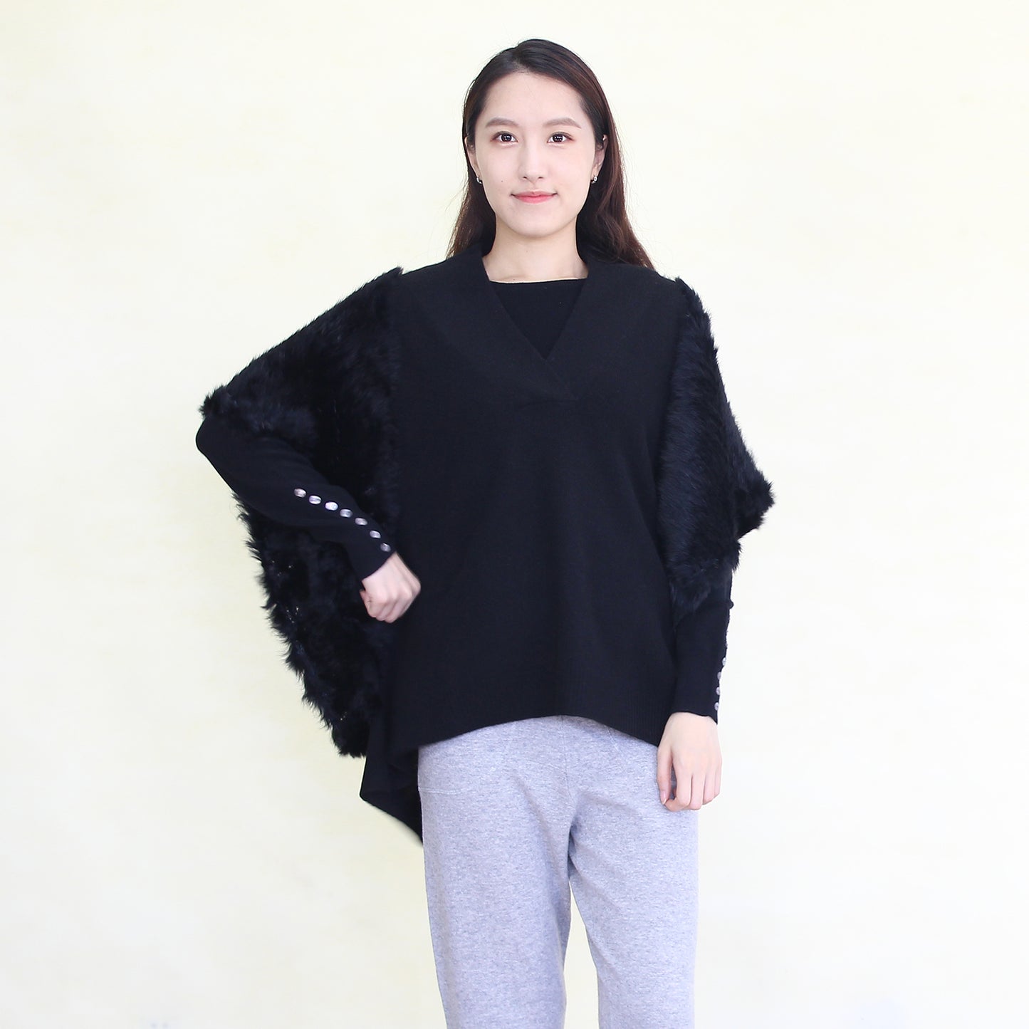 Women's cashmere and beach sheepskin pullover
