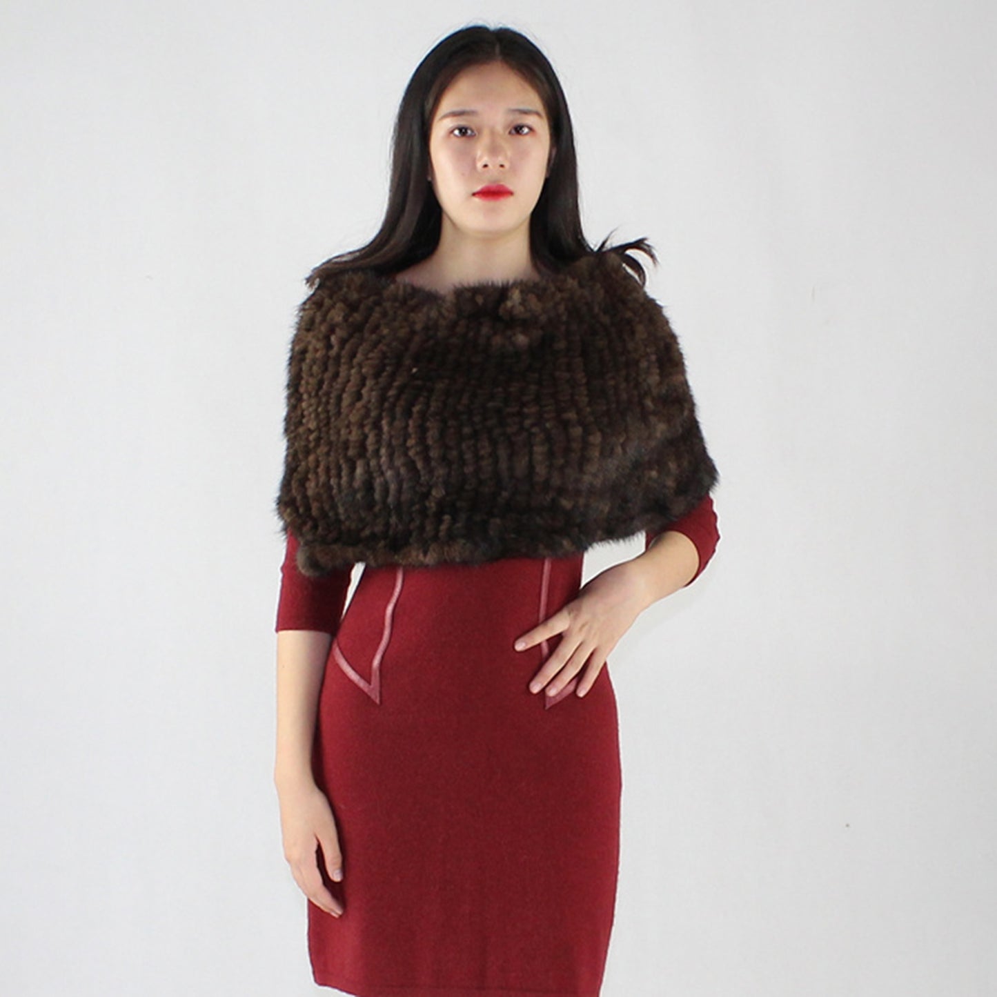 Women's knitted mink shawl