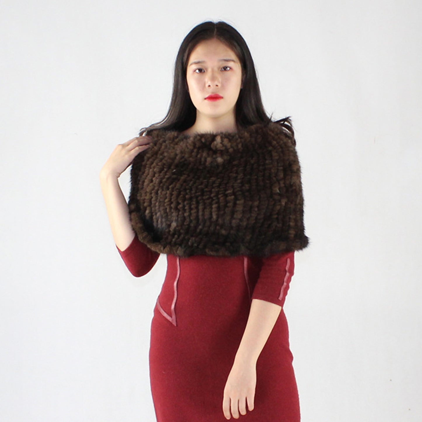 Women's knitted mink shawl