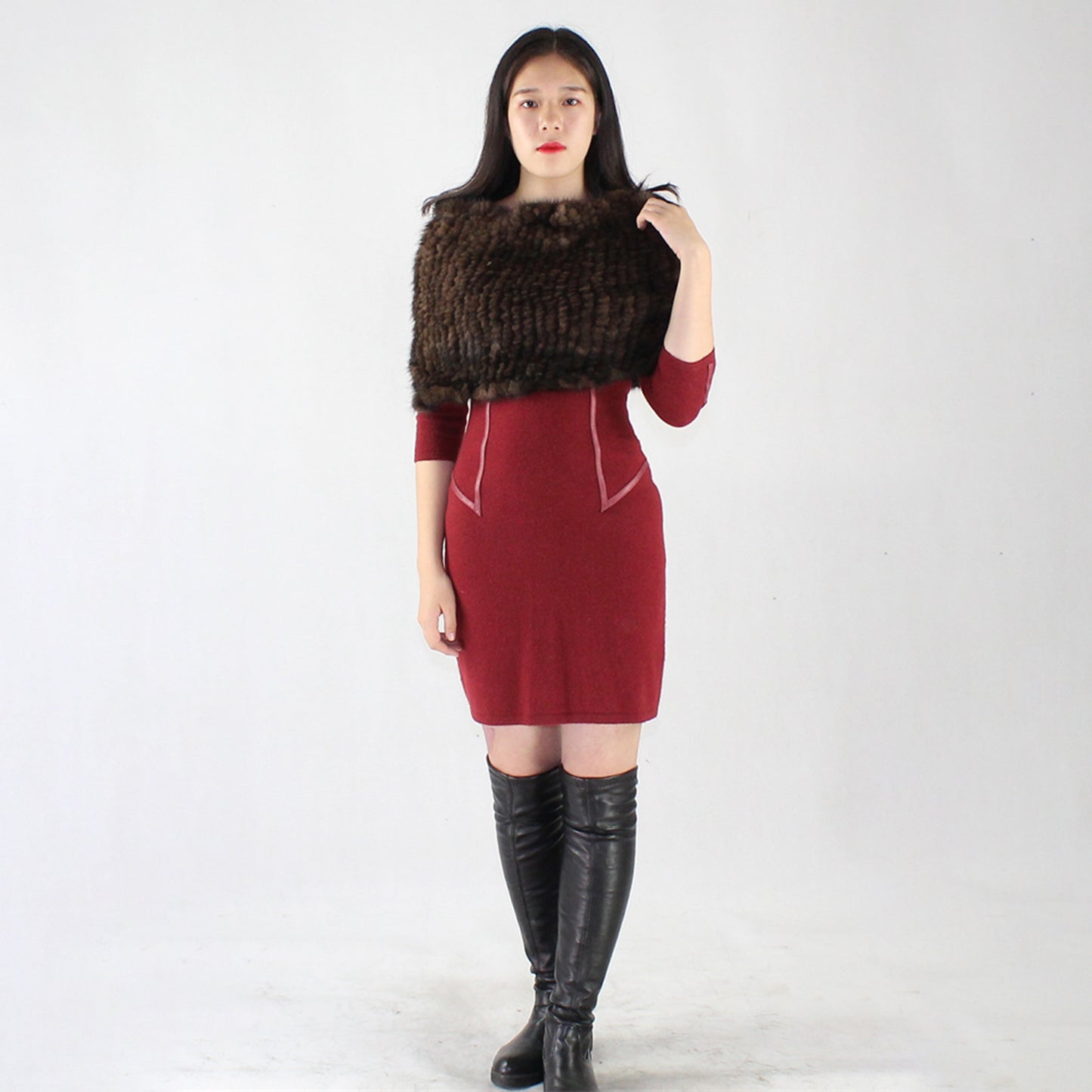 Women's knitted mink shawl