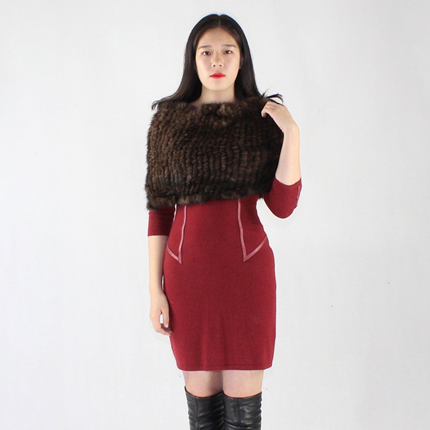 Women's knitted mink shawl