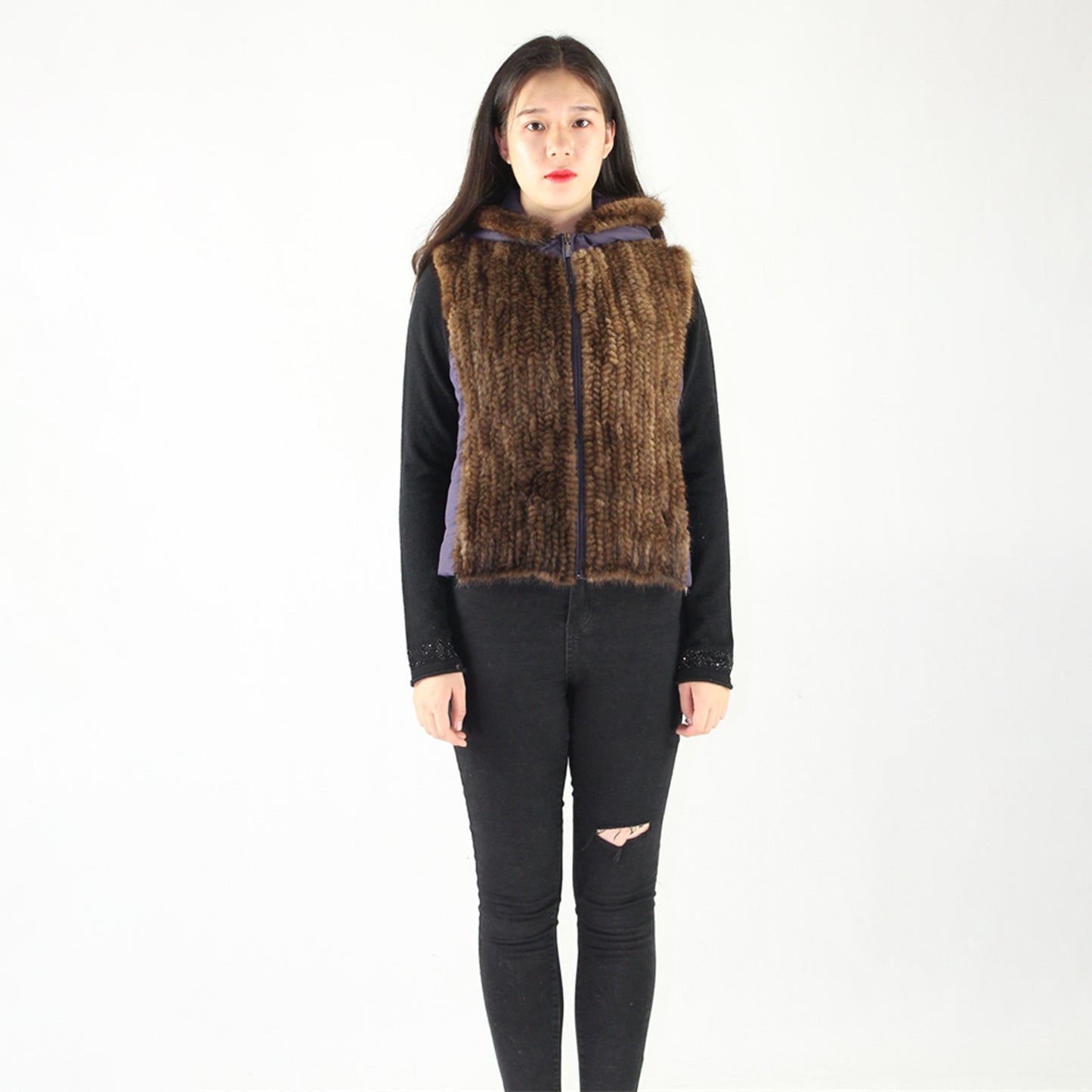 Women's knittrd mink vest