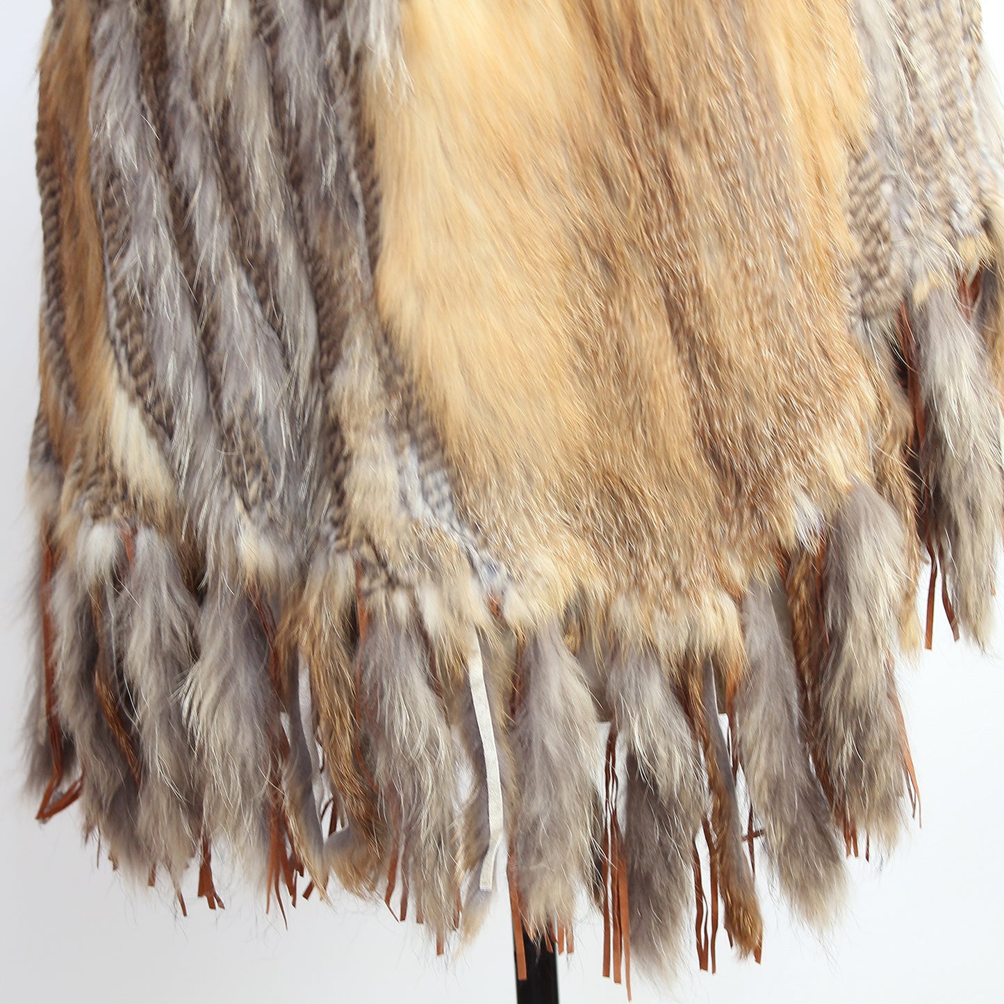 Women's fox fur and raccoon skin poncho