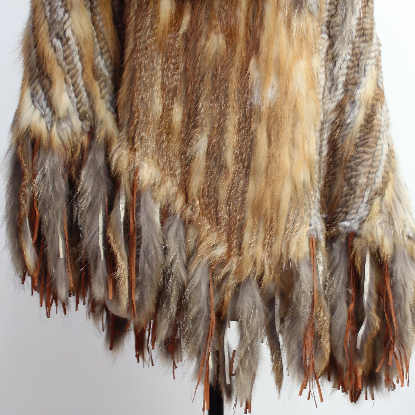 Women's fox fur and raccoon skin poncho